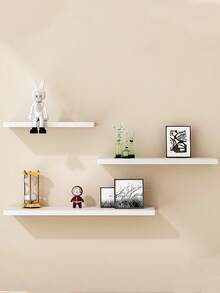 1pc Wall Mounted Slotted Shelf, Rectangle Shelf Rack For Cable Box, Cabinet Storage, With Accessories - White - View 3