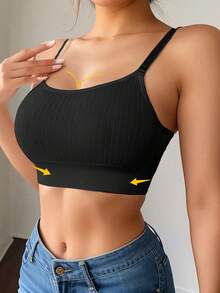 1 件女士无缝舒适深 U 型露背文胸无线轻盈舒适文胸中等支撑聚拢上衣可调节肩带露背设计女士内衣 - 黑色 - 查看 5