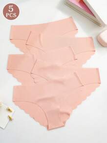 5 piezas de Braguitas de bikini con acabado de puntilla sexy, ropa interior cómoda y transpirable, bragas de unicolor, ropa interior femenina y esenciales de lencería para uso diario