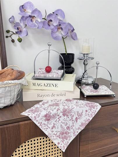 20pcs/Pack Disposable Red And Blue Floral Printed Napkins, Ideal For Birthday, Wedding, Tea Party, Restaurant, Catering, Decoration, 10*10inch,Christmas