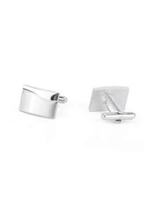 1 Pair Silver Brushed Enamel Cufflinks, Daily Suit Accessory For Men - Silver - View 1
