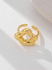 1 Pc Golden Color Chunky Statement Ring , 18K Gold Plating Cooper Metal Rings Set , Minimalist Simple Design Ring For Women