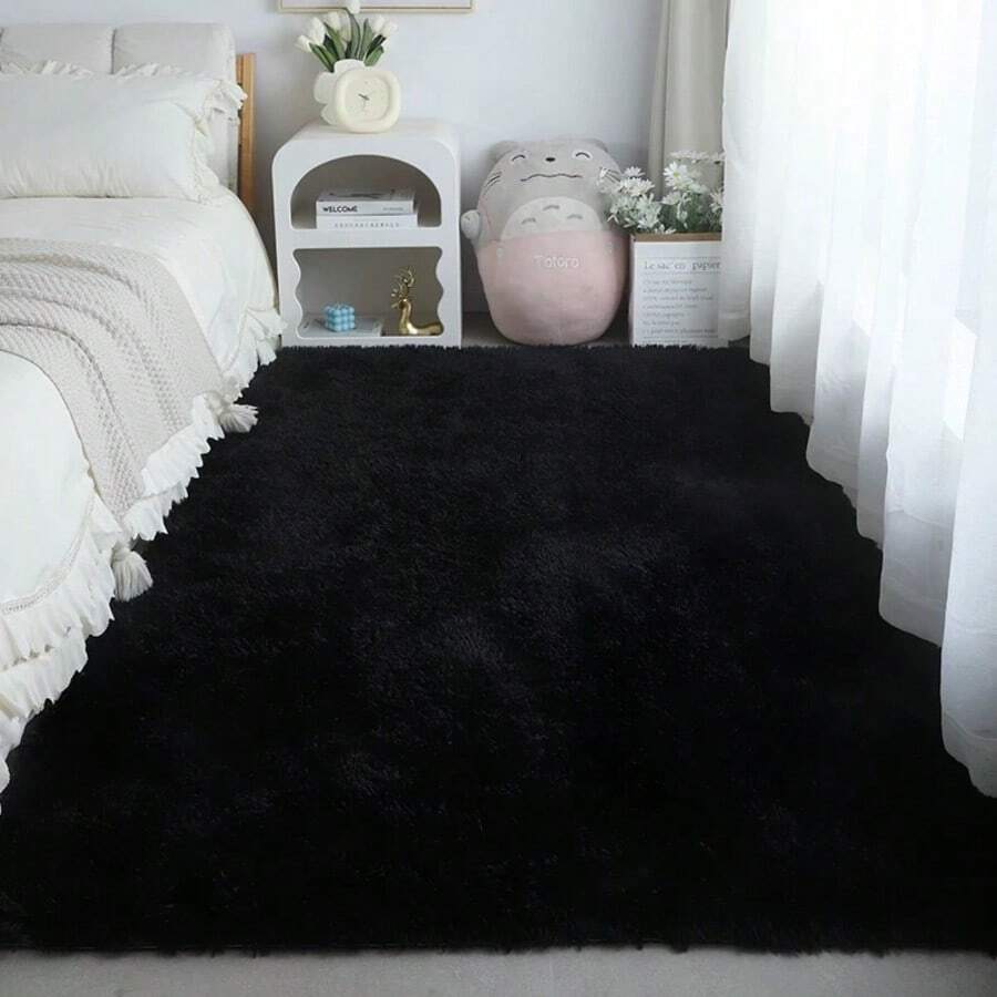 1pc High-End Fluffy Shaggy Area Rug, 1cm Sponge Padded, Soft Plush Floor Carpet For Bedroom, Living Room, Balcony, Study, Outdoor Picnic, Non-Slip Home Decor