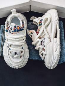 Men's Fashion Lace-Up Thick-Soled Sneakers, High Elasticity & Comfortable Anti-Slip Casual Shoes Suitable For Daily And Outdoor Activities, Casual Minimalist Style, Versatile - Beige - View 6