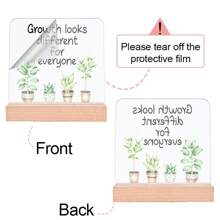 [Office Decor] Inspirational Acrylic Desk Plaque "Growth Looks Different For Everyone" - 4x4 Inches, English Version With Wooden Stand, Ideal For Office, Classroom & Partition Decor, Motivational Gift With Protective Film, Office Decor Accessory | Modern Acrylic Plaque | Clear Text Design, Perfect For Room Decor,Back To School,School Supplies