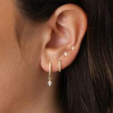 4pcs 18K Gold Plated Sparkling Geometric CZ Huggie Hoop Earrings Set For Women,Rhombus Zirconia Stud Earrings Cartilage Helix Daith Piercing Earrings Gift Jewelry For Girls - 4pcs Earrings Set - View 4