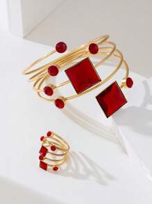 1 Conjunto de Joias de Pulseira e Anel Cristais Incrustados Linear Minimalista Multicamadas, Presente Ideal para o Dia dos Namorados para Mulheres