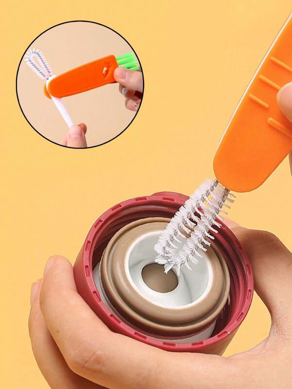 1pc 3-In-1 Carrot Shaped Cup Lid Cleaning Brush, Groove Crevice Cleaner, Cup & Lid Scrubber, Deep Cleaning, Easy Cleaning, Multi-Purpose, 360° No Dead Angle Cleaning, Back To School Supplies, Household Items