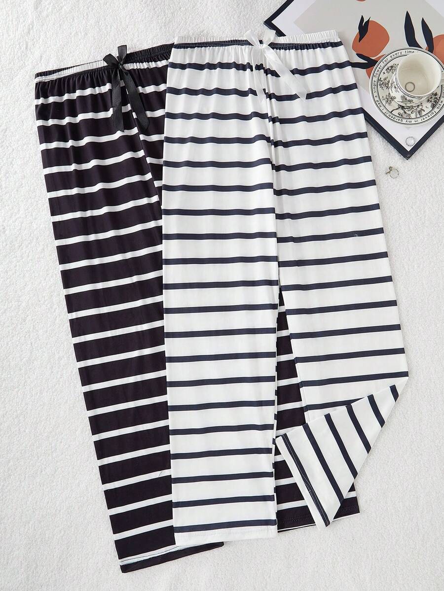 2pcs Striped Casual Lounge Pants Set - Multicolor - View 1