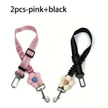 1pc Cute Pink Dog Car Seatbelt Leash With Floral Design - Adjustable, Reflective Safety Harness For Pet Cats And Dogs, Multiple Colors Available, Travel Safety Gear|Floral Pattern Leash|Adjustable Strap, Dog Accessories
