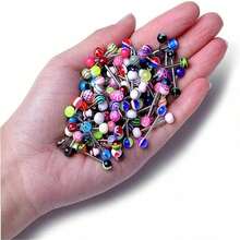 50-100-200pcs New Stainless Steel Multi-Color Ball Barbell Tongue Piercing Jewelry, Suitable For Women And Girls, Charming Design - Multicolor - View 8