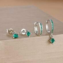 4pcs 18K Gold Plated Sparkling Geometric CZ Huggie Hoop Earrings Set For Women,Rhombus Zirconia Stud Earrings Cartilage Helix Daith Piercing Earrings Gift Jewelry For Girls - 4pcs Earrings Set - View 14