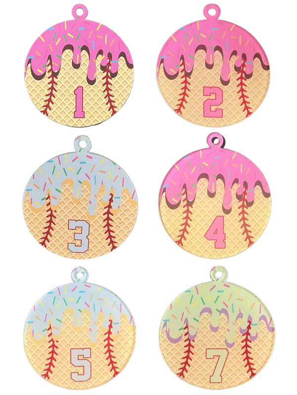 Colorful Enamel Baseball Double-Sided Acrylic Pendant - Round Cookie Style, Numerical Symbols Reinforce Commemorative Value, Pattern Conveys Positive Life Attitude, Perfectly Suitable For Children, Baseball Fans Or To Celebrate Baseball Events, Commemorative Occasions, Or Theme Parties