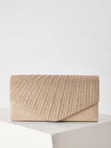 Shiny And Charming Evening Bag Clutch, Fashionable Women's Prom Bag Chain Shoulder Bag, Charming Pleated Envelope Bag, Match With Gorgeous Sequined Evening Dresses, Party Dresses, Wedding Dresses, Graduation Dresses, Suitable For Girls, Women To Attend Prom, Party, Dinner. - Champagne - View 3