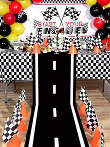 1Pc 60*250cm Racing Track Mat Polyester Tablecloth Table Runner,Black And White Runway Style,Racing Themed Party Game Mat,Sports Theme Party Decor,Perfect For Racing Party Track Background,Car Enthusiasts&Karting Events,Birthday Party Supplies,Home Decor,Racing Car Long Racetrack Floor Running Mat, Living Room Bathroom Decorative Floor Mat Mother's Day Graduation - MultiWarna - View 1