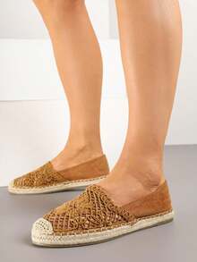 Espadrilles With Openwork Decoration And Braided Sole - Camel - View 2