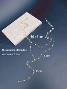 1 件不锈钢 18K 镀金链配白色圆球仿珍珠吊坠项链，长款分层设计，时尚简约风格，适合派对、约会、节日礼物（珍珠数量随机） - 白色 - 查看 2