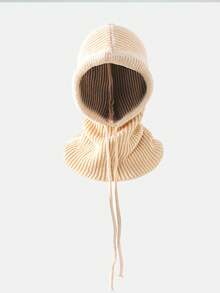 1pc Women's Drawstring Balaclava Solid Color Knit Hat, Neck Warmer Wool Detachable Hoodie, Casual Streetwear - Dharma Hat - View 8