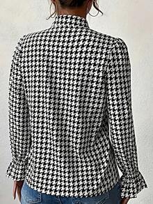 1 chiếc áo cánh dài tay họa tiết răng sói thanh lịch dành cho nữ, mùa xuân/hè - màu đen - Xem 2