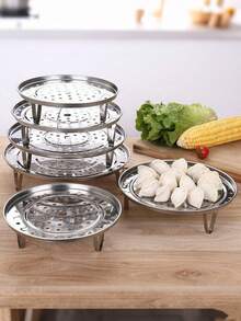 1pc Stainless Steel Steamer Rack, Premium 304 Stainless Steel Steamer Tray With Removable Legs, Suitable For Steamer Pots, Instant Pots, Multi-Function Steamer, Great For Home Kitchen Use, Cooking Toast, Bread, Salad, Baking (Random Color), Kitchen Gadget, Kitchen Accessory - Multicolor - View 2