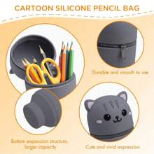 Astuccio per matite carino con stampa di leone/gattino, portapenne in silicone lavabile multifunzione, tazza di storage, articolo essenziale per il ritorno a scuola