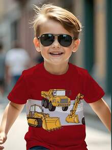 Toddler Boys Cartoon Graphic Print Short Sleeve T-Shirt, Casual - Red - View 1