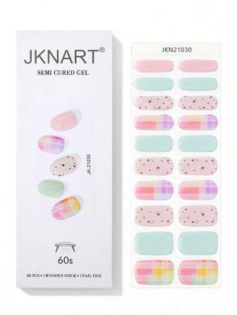 JKNART 20pcs/Pack Cured Gel Nail Polish Stickers, UV Gel Nail Strips, Half Cured Nail Stickers, 2nd Gen Soft Gel Nail Polish Strips, Waterproof, Solid Color Gel Nail Stickers, Multi Color Nail Stickers, Popular Style