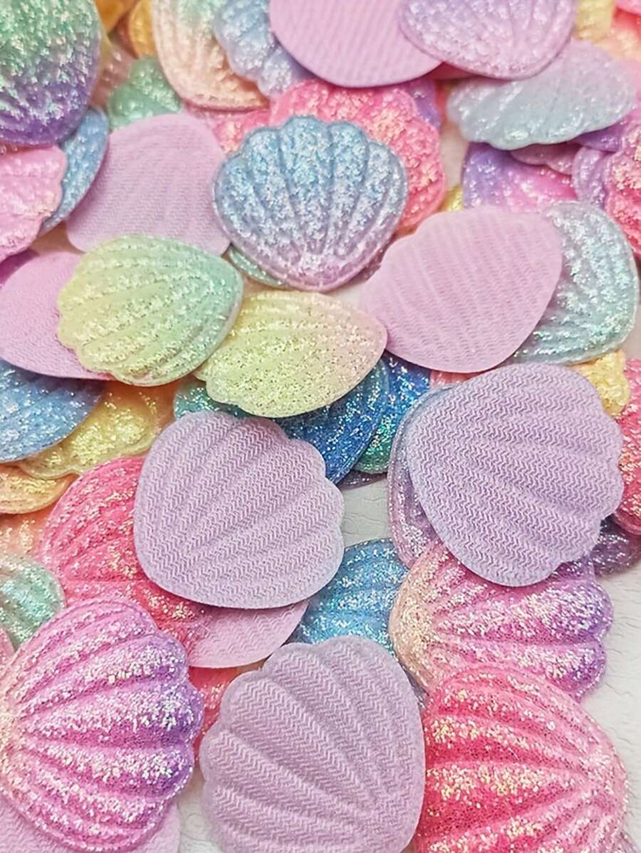 20Pcs Colorful Glitter Gradient Shell Appliques For Crafts, Mixed Color Faux Seashell Embellishments For DIY Cake Toppers, Shoes, Hats, Bags Accessories