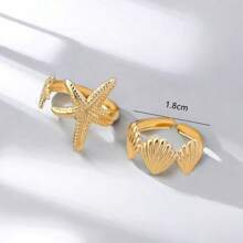 2pcs Metal Ocean Themed Adjustable Shell & Star Unique Design Statement Rings Set For Women