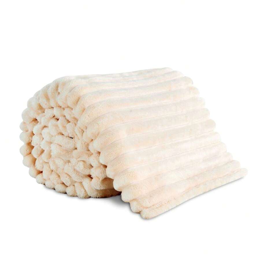 VELVETIO Osum Chunky Cord Ribbed Throws Soft Large Fluffy Cosy Sofa Bed Settee Blankets - Cream - View 1