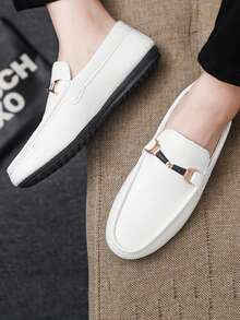 Men's Loafers New Casual Shoes Versatile Moccasins Slip-On Boat Shoes Slouchy Shoes Leather Flat Men's Shoes Black Boat Shoes Men's Shoes Business Formal Shoes (Run Small And Narrow, Please Order 2 Sizes Up) - White - View 6