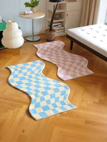 Asymmetrical Checkerboard Pattern Ins Style Bedroom Mat, Long Soft Bedside Rug, Thickened Anti-Slip Carpet For Living Room And Study, Plush - Multicolor - View 1