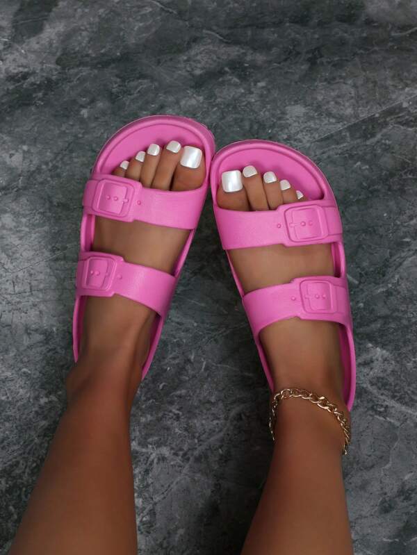 Damen Mode minimalistische Sommer Haus Strand Badezimmer Pantoffeln, einfarbige vielseitige flache bequeme Sport Slide Sandalen, strapazierfähige Haus Zehentrenner