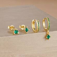 4pcs 18K Gold Plated Sparkling Geometric CZ Huggie Hoop Earrings Set For Women,Rhombus Zirconia Stud Earrings Cartilage Helix Daith Piercing Earrings Gift Jewelry For Girls - 4pcs Earrings Set - View 5