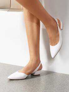 Womens Slingback Kitten Low Block Heels Pumps Closed Pointed Toe  Elegant Comfortable Dressy Pumps Wedding Casual Dress Shoes - 白色 - 查看 3