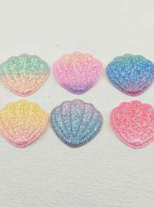 20Pcs Colorful Glitter Gradient Shell Appliques For Crafts, Mixed Color Faux Seashell Embellishments For DIY Cake Toppers, Shoes, Hats, Bags Accessories