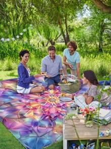 1 Stück Frühling/Sommer Neuer Boho Stil wasserdichte Sand abweisende modische süße Farbverlauf Blumen digital bedruckte Stranddecke, geeignet für Camping, Outdoor-Picknick, Strand