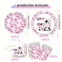 50pcs Pink Cow Themed Disposable Tableware Set, Includes 7in & 9in Paper Plates, Napkins, Cups, Thickened Disposable Tableware Set Suitable For Birthday Party, Theme Party, Outdoor Gathering, Family Gathering, Daily Use
