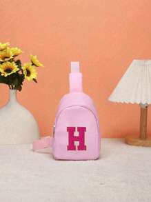 1 bolso de hombro juvenil y riñonera, con un patrón de letras de diferentes colores de la A a la Z en la riñonera, letras coloridas llenas de destellos, material de nailon con correa de hombro ajustable, para viajes de temporada y al aire libre, cierre de cremallera de metal para proteger los artículos