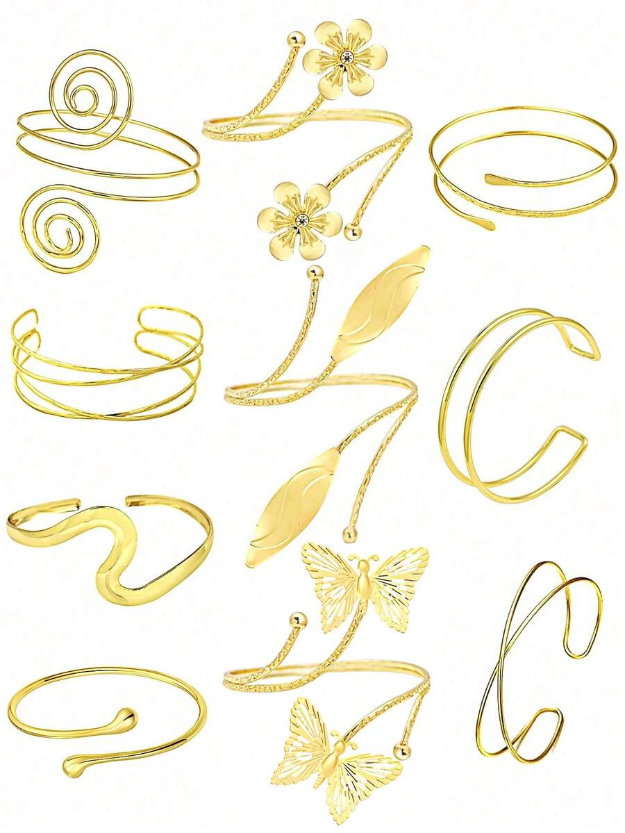 10 件/套简约金属可调节臂带手链套装，夏季度假风格，适合万圣节装饰 - 10PC金色 - 查看 1