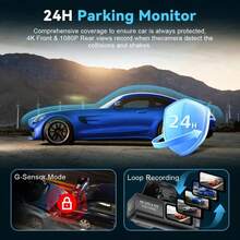 4K Ultra HD Dash Cam, Dual Front And Rear Cameras, Includes 64GB SD Card, Built-In WiFi, 1.47" IPS Screen, Night Vision, 170° Wide Angle, WDR, 24-Hour Parking Monitoring, Mobile App Control, Adhesive Backing, Suitable For All Vehicles, Car Safety Camera | Modern Auto Accessories | Supports WiFi, Car Dash Cam