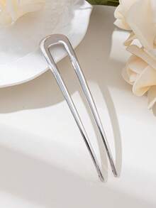 1个金属合金U型光滑新娘发夹，优雅欧式发饰，适用于盘发，发夹，发髻固定器，发饰，发型设计发夹，学生用品，发饰，头部饰品，女士发饰 - 銀色 - 查看 3