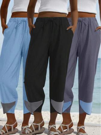 3 件套女士户外透气运动 3/4 长裤，时尚柔软面料，适合夏季徒步、跑步、健身、骑行、网球