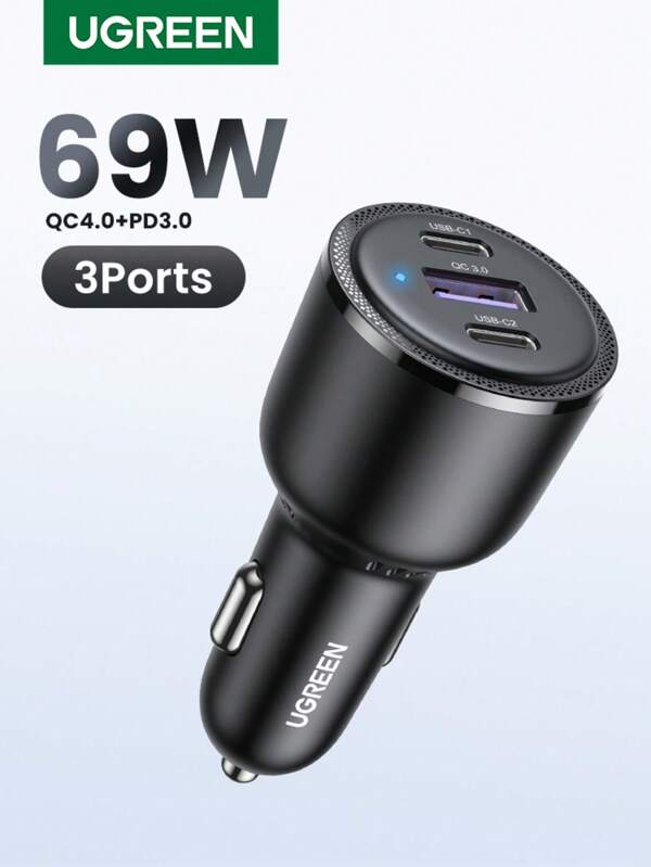 UGREEN UGREEN 69W 2C1A Type C PD PPS SFC2.0 45W Fast Charging Car Charger Compatible With IPhone Sam Sung Galaxy S25 S24 S23
