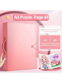 Handle Model A3 40-Page Diamond Painting Storage Canvas Display Transparent Pocket Folder Photo Album Large Capacity School Office Data Portable Storage Organizer (Front And Back Can Hold 80 Photos)