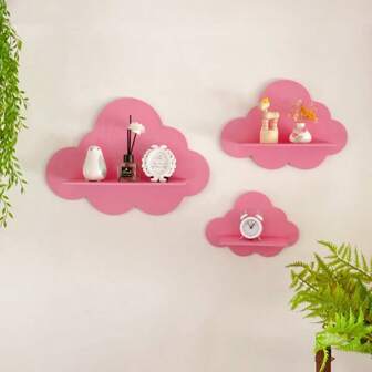 Bohemian Floating Shelf, Unique Wooden Wave Cloud Shaped Wall Mounted Storage Rack Suitable For Various Room Types, Adorable Decorative Design For Girls Elegant Room