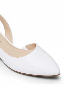 Womens Slingback Kitten Low Block Heels Pumps Closed Pointed Toe  Elegant Comfortable Dressy Pumps Wedding Casual Dress Shoes - 白色 - 查看 8