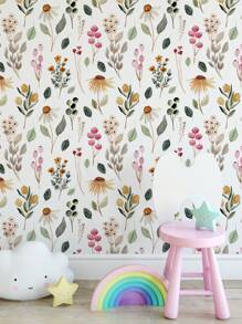 Wildflower Wallpaper Peel & Stick Botanical Bathroom Wallpaper Vintage Herb Watercolor Flower Wallpaper Self Adhesive FloralWallpaper Wall Paper Wall Stickers Room Decor Wall Decor Kitchen Bedroom Living Room Decor