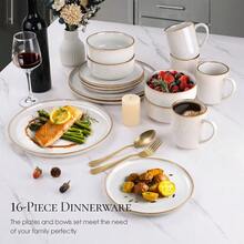 Vesteel Dinnerware Sets For 4 16-Piece Stoneware Dish And Bowls Set Handmade Reactive Glaze Coupe Plates Set Chip And Scratch Resistant - Seashell White - asPic - View 7