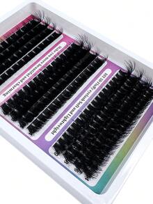 192pcs/Set Artificial Mink Lashes 160D+120D+100D Fluffy Individual Lash Extensions, 5D 0.07mm Curled Lashes, 14-20mm Mixed Tray Lash Clusters, Makeup Tools, Large Capacity For Personal Lash Extension, Suitable For Home Use, Daily Makeup And Costume Play - D - View 5